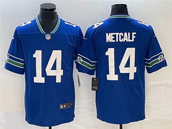 Men's Seattle Seahawks #14 DK Metcalf Royal Vapor Untouchable Limited Stitched Football Jersey - Click Image to Close